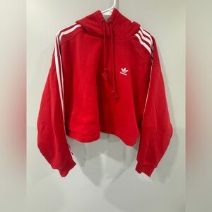 adidas Originals Red Pullover Hoodie Women's Plus 1X Logo Stripe Crew Neck